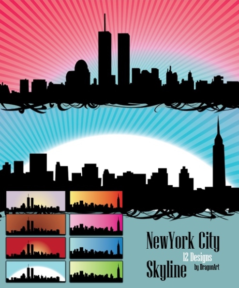 new york skyline silhouette. Two skylines of New York City