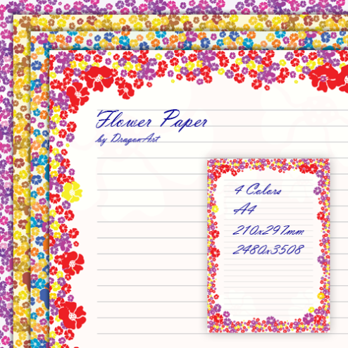 flower line clip art. Four flower paper A4 sheets