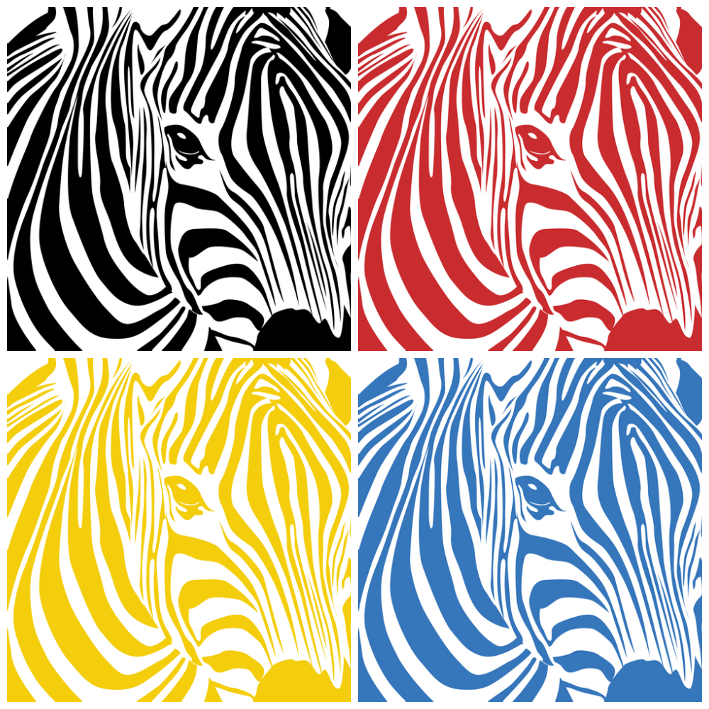 Detail of zebra head in different colors. See all previews further this post 