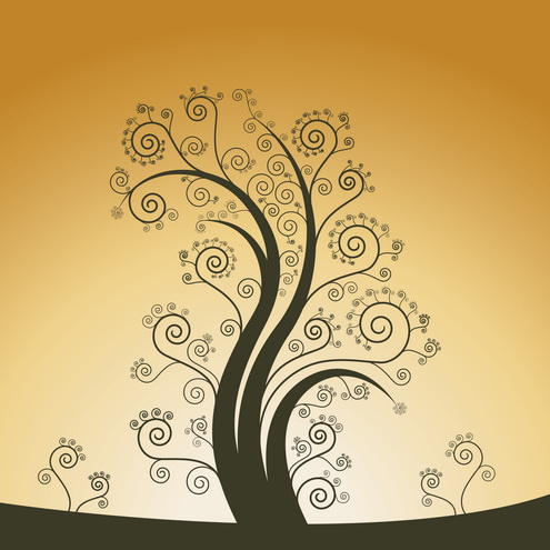 Brown tree design with curly branches Can be used as a background for cd 