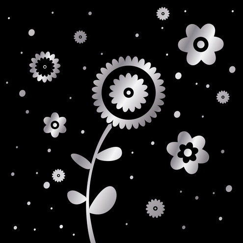 black and white flowers clipart. Abstract flowers design in